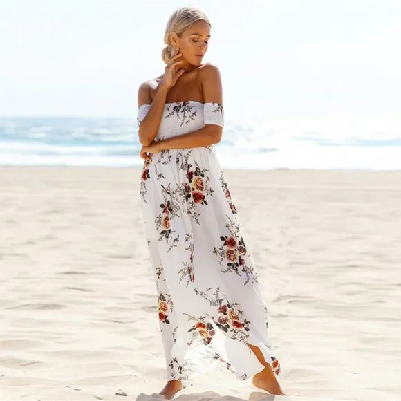 πHPπ White Boho Printed Floral Cover Up Beach Dress - Picture 3 of 7